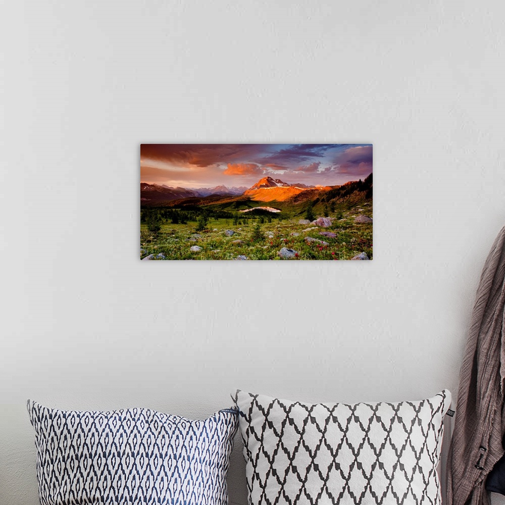 A bohemian room featuring Mountains, color photography