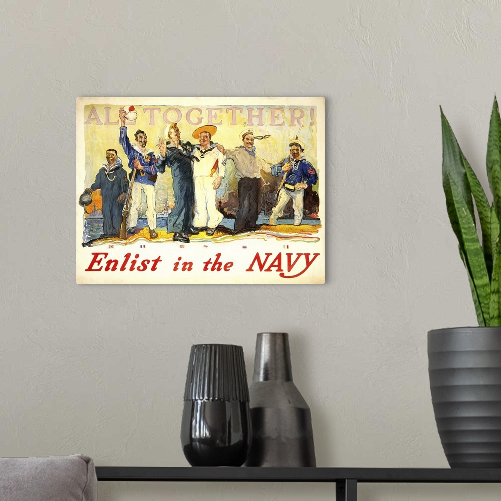 A modern room featuring Enlist In The Navy - Vintage Propaganda Poster
