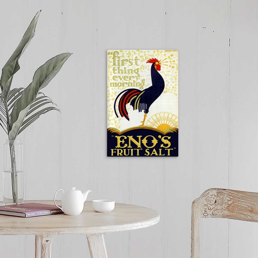 A farmhouse room featuring Vintage poster advertisement for Enos Fruit Salt.