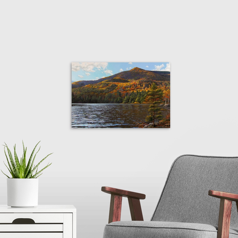 A modern room featuring forest mountain, equinox pondautumn, lake, fall