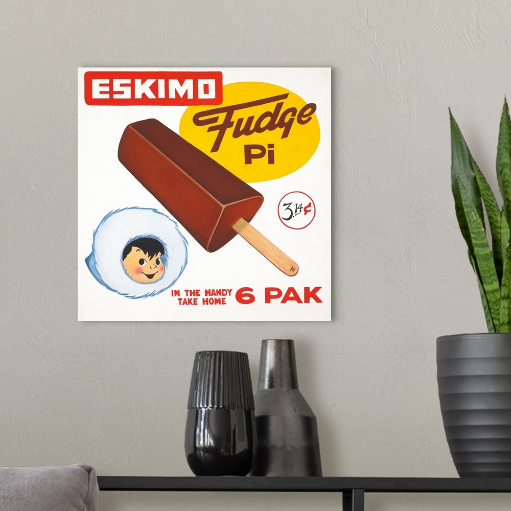 A modern room featuring Square painting with symbols creating the pun Eskimo Pi (Eskimo pie)