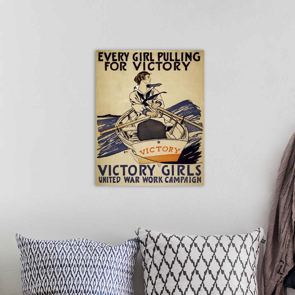 A bohemian room featuring Every Girl Pulling For Victory - Vintage Propaganda Poster