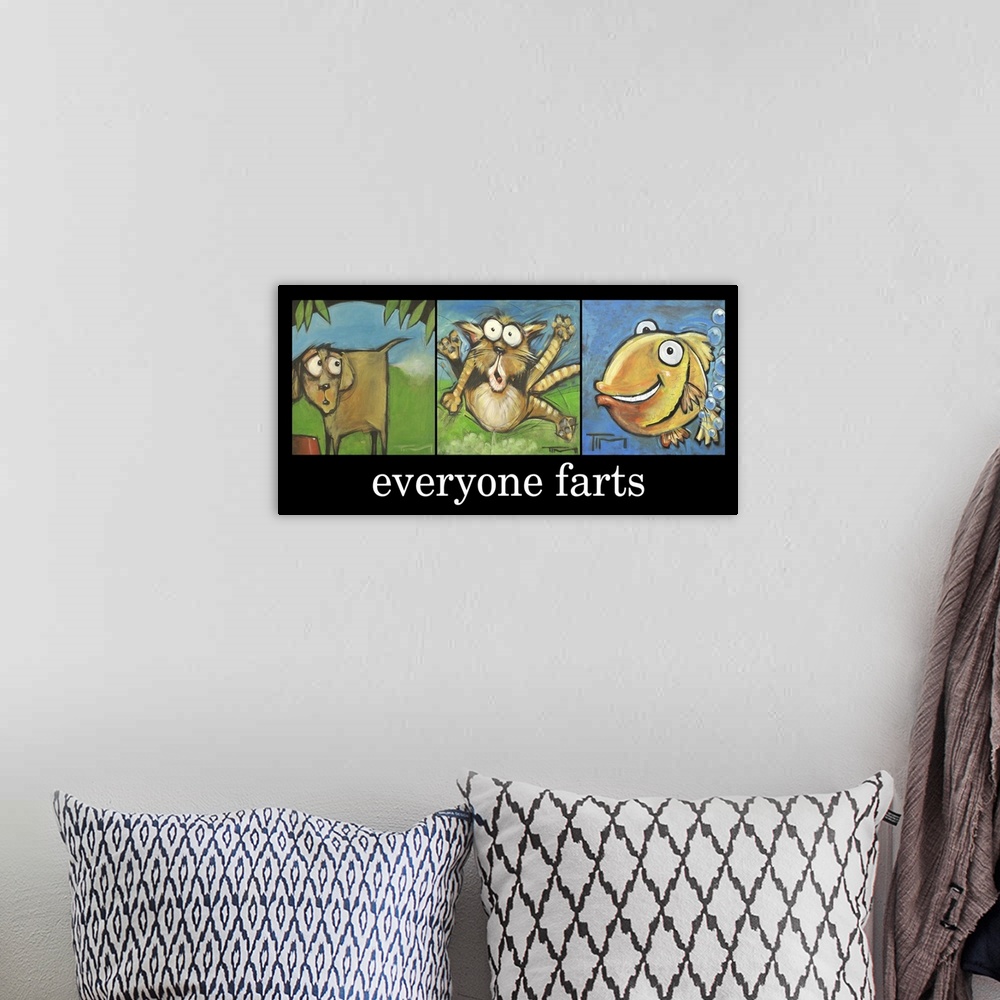 A bohemian room featuring Everyone Farts Poster