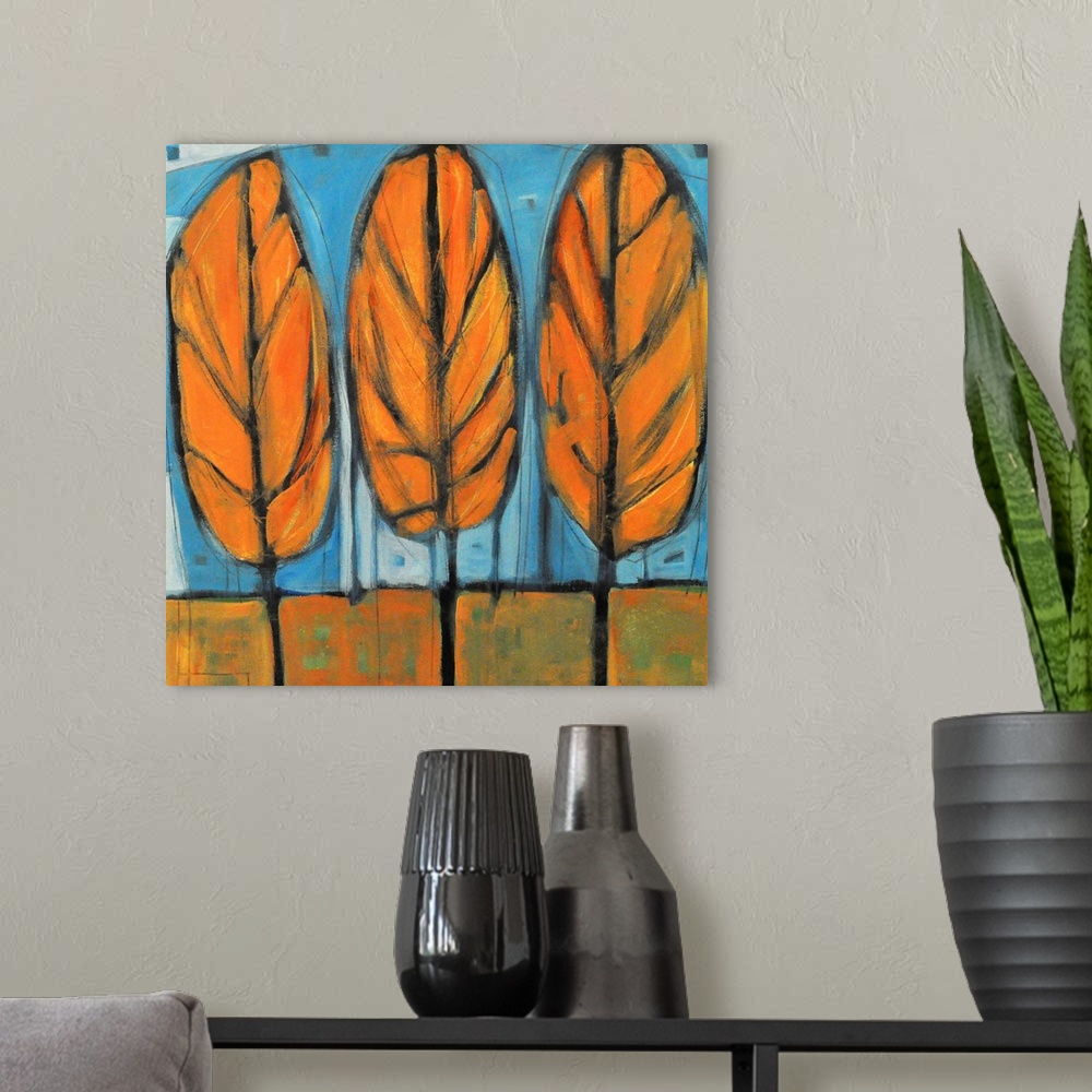 A modern room featuring Fall Trees