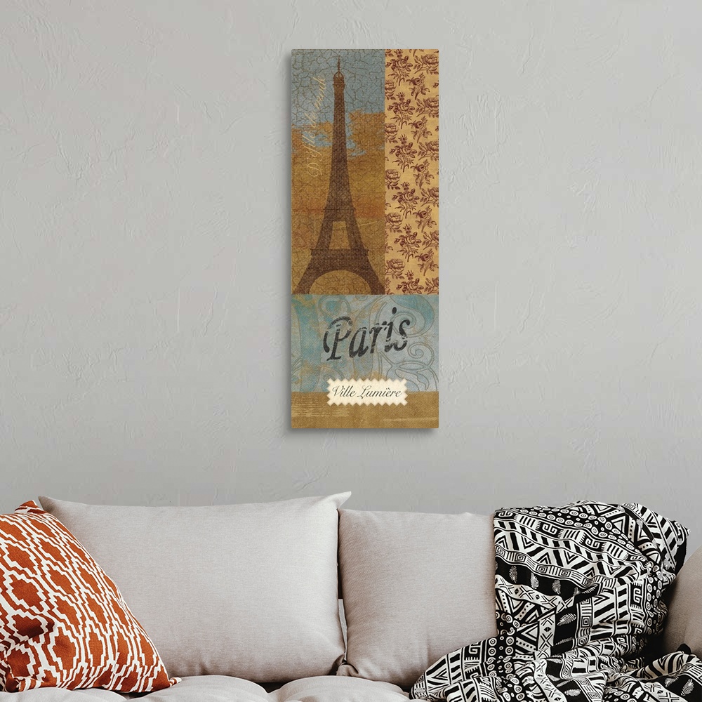 A bohemian room featuring Eiffel Tower, Paris, ville lumiere, texture