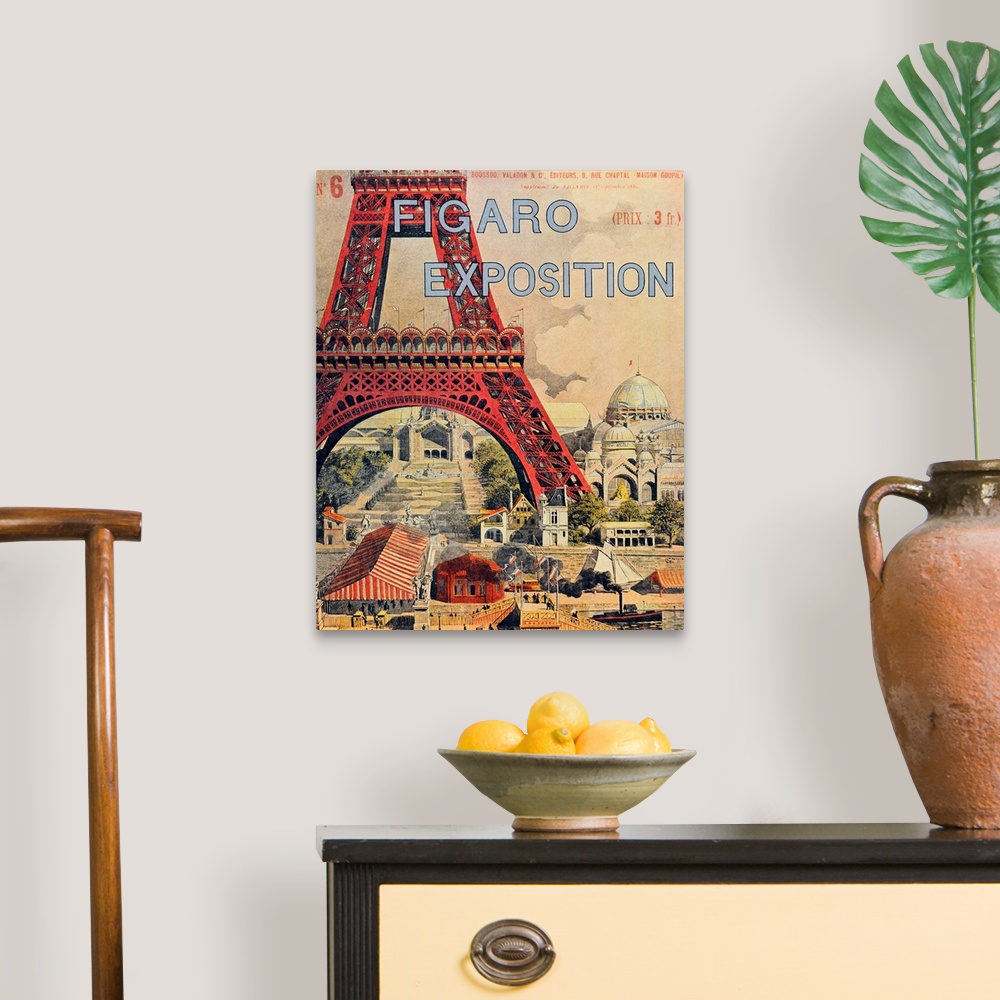 A traditional room featuring Vintage poster advertisement for Figaro Expo.