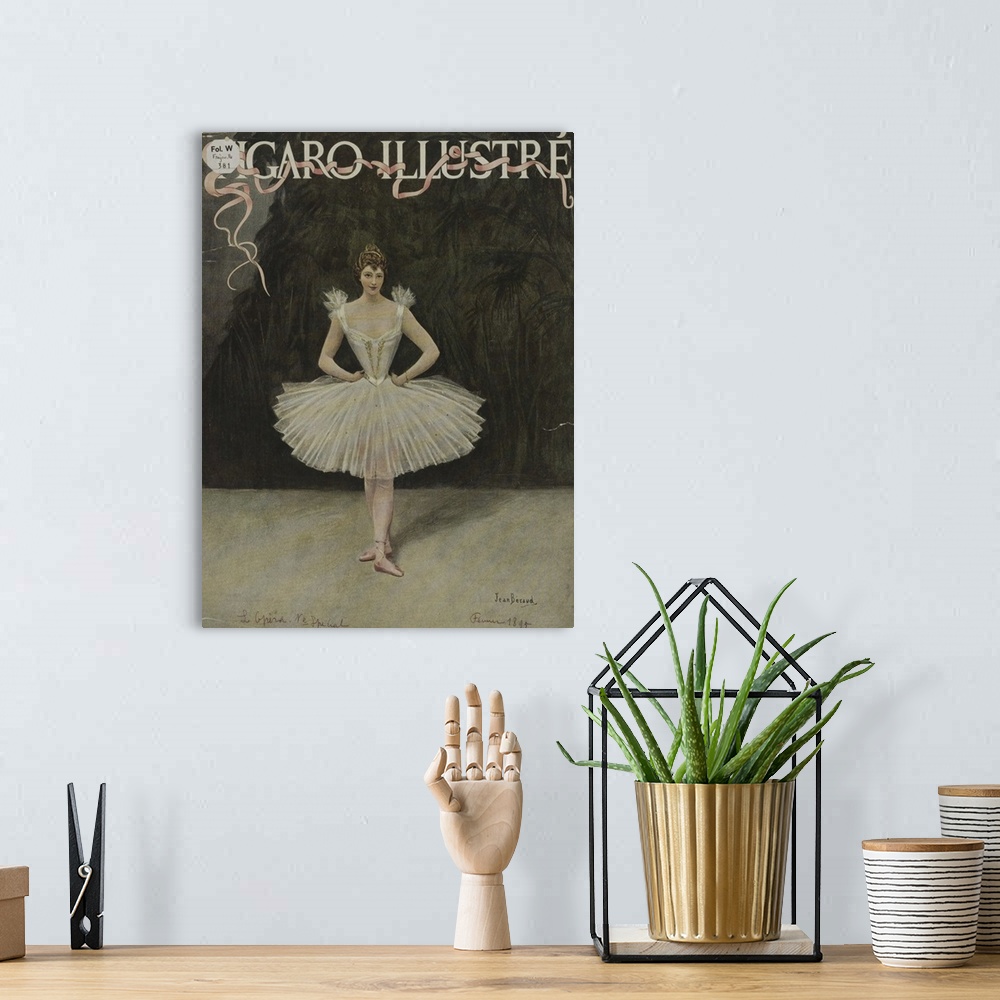 A bohemian room featuring Vintage poster advertisement for Figaro Illustre Ballerina.