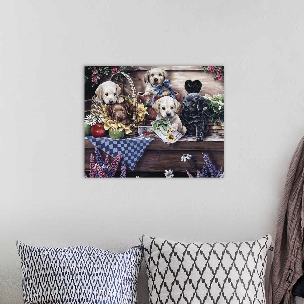A bohemian room featuring Five Puppies