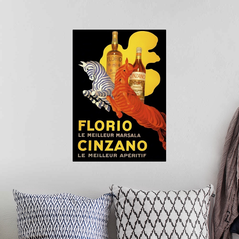 A bohemian room featuring Florio Cinzano - Vintage Liquor Advertisement