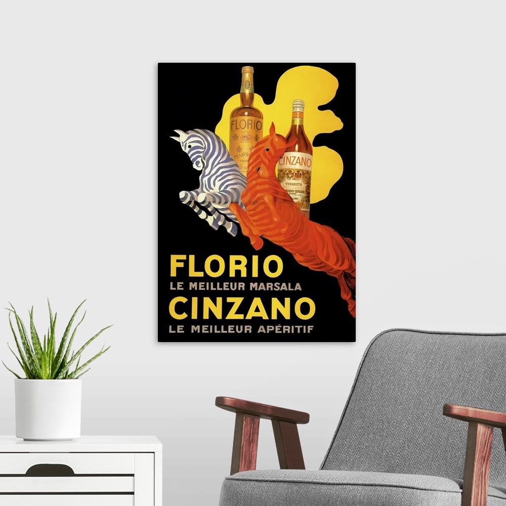 A modern room featuring Florio Cinzano - Vintage Liquor Advertisement