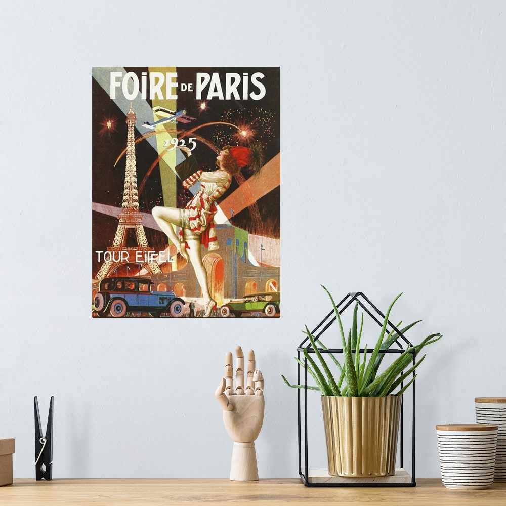 A bohemian room featuring Foire de Paris, vintage Paris poster