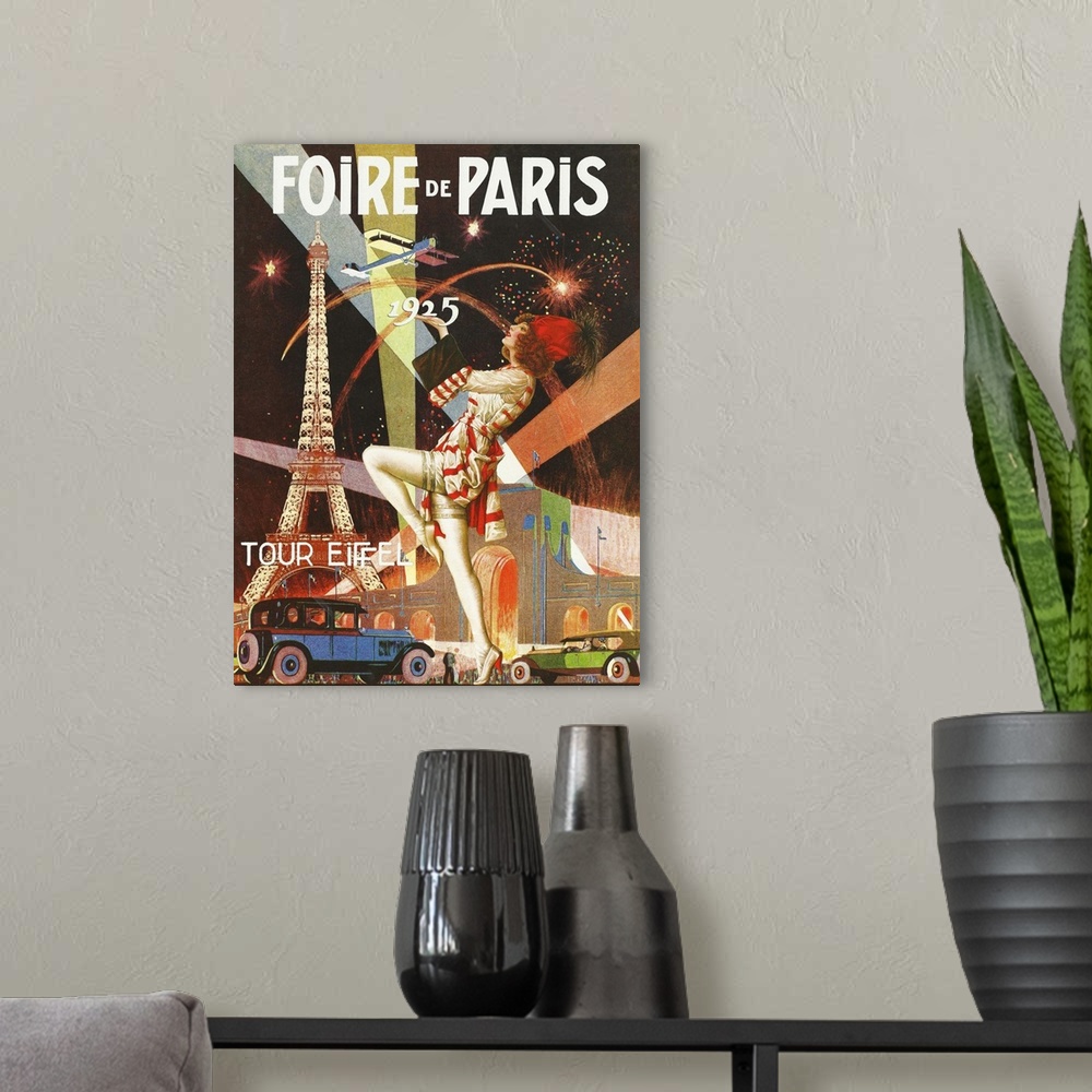 A modern room featuring Foire de Paris, vintage Paris poster