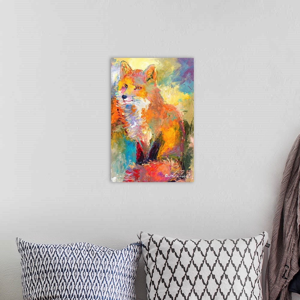 A bohemian room featuring Colorful abstract painting of a fox.