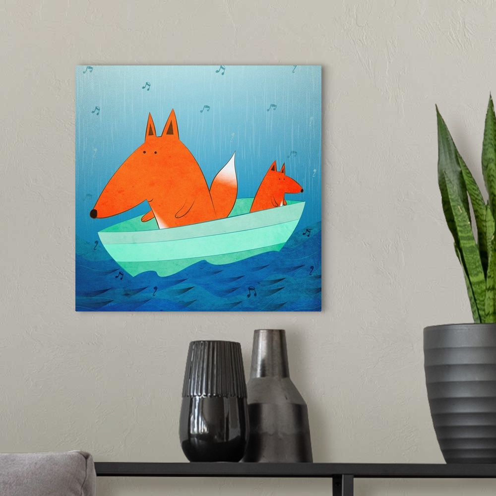 A modern room featuring Fox in a Boat