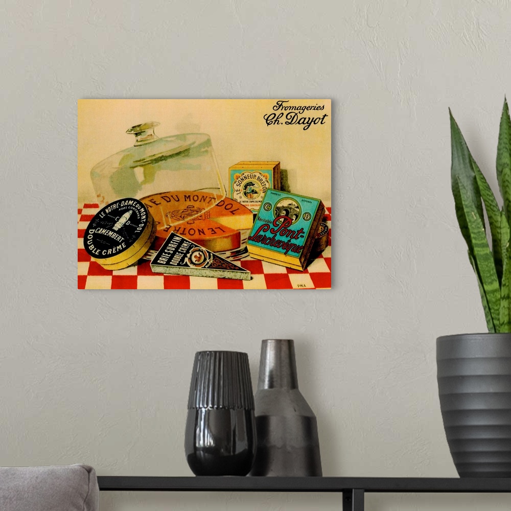 A modern room featuring Fromages - Vintage Cheese Advertisement
