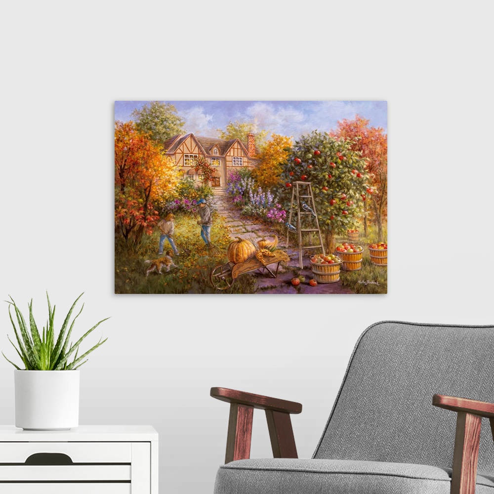 A modern room featuring Gathering Fall