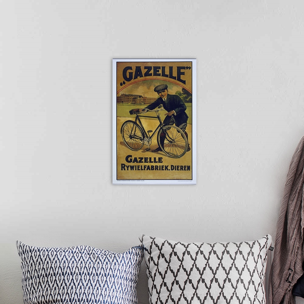 A bohemian room featuring Gazelle - Vintage Bicycle Advertisement