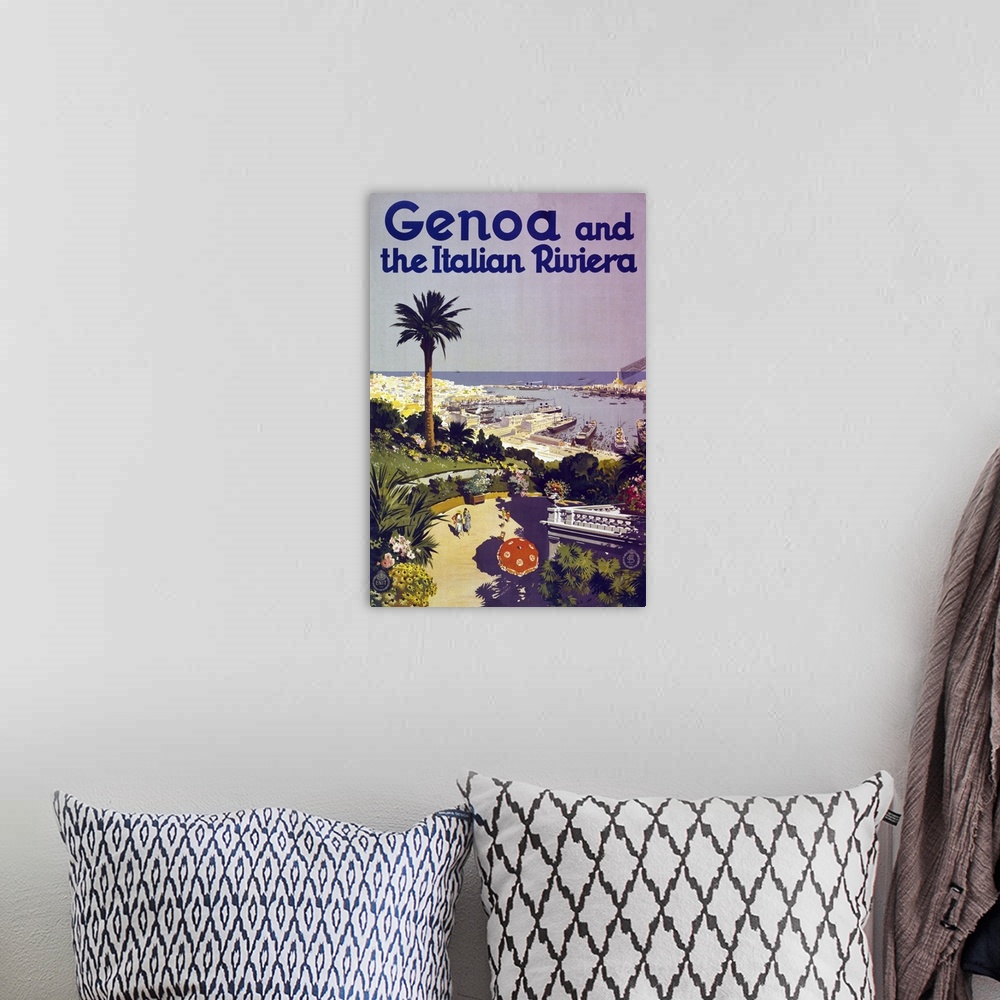 A bohemian room featuring Genoa - Vintage Travel Advertisement