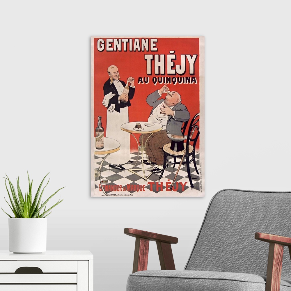 A modern room featuring Gentiane Thejy au Quinquina - Vintage Wine Advertisement