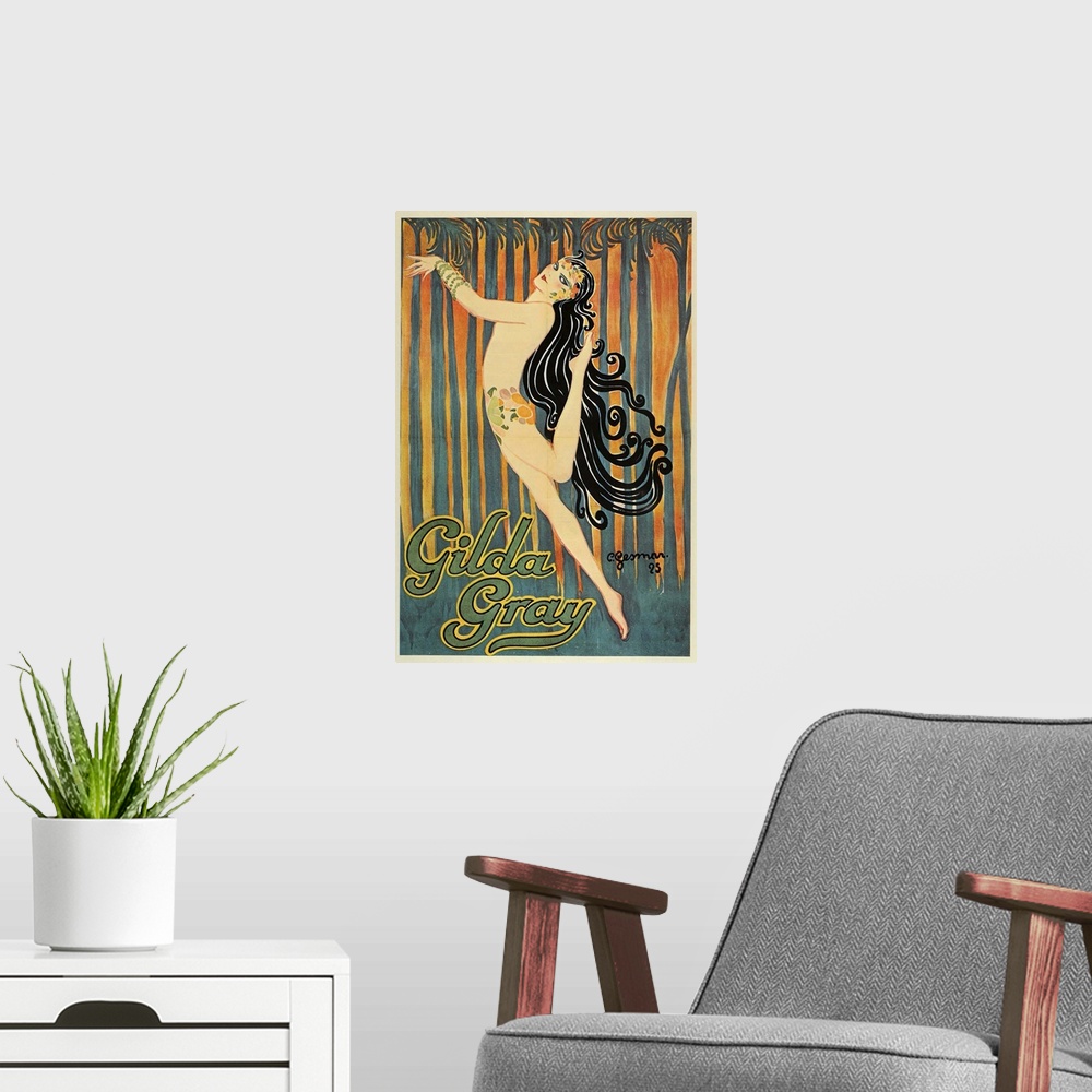 A modern room featuring Gilda Good, vintage Paris poster