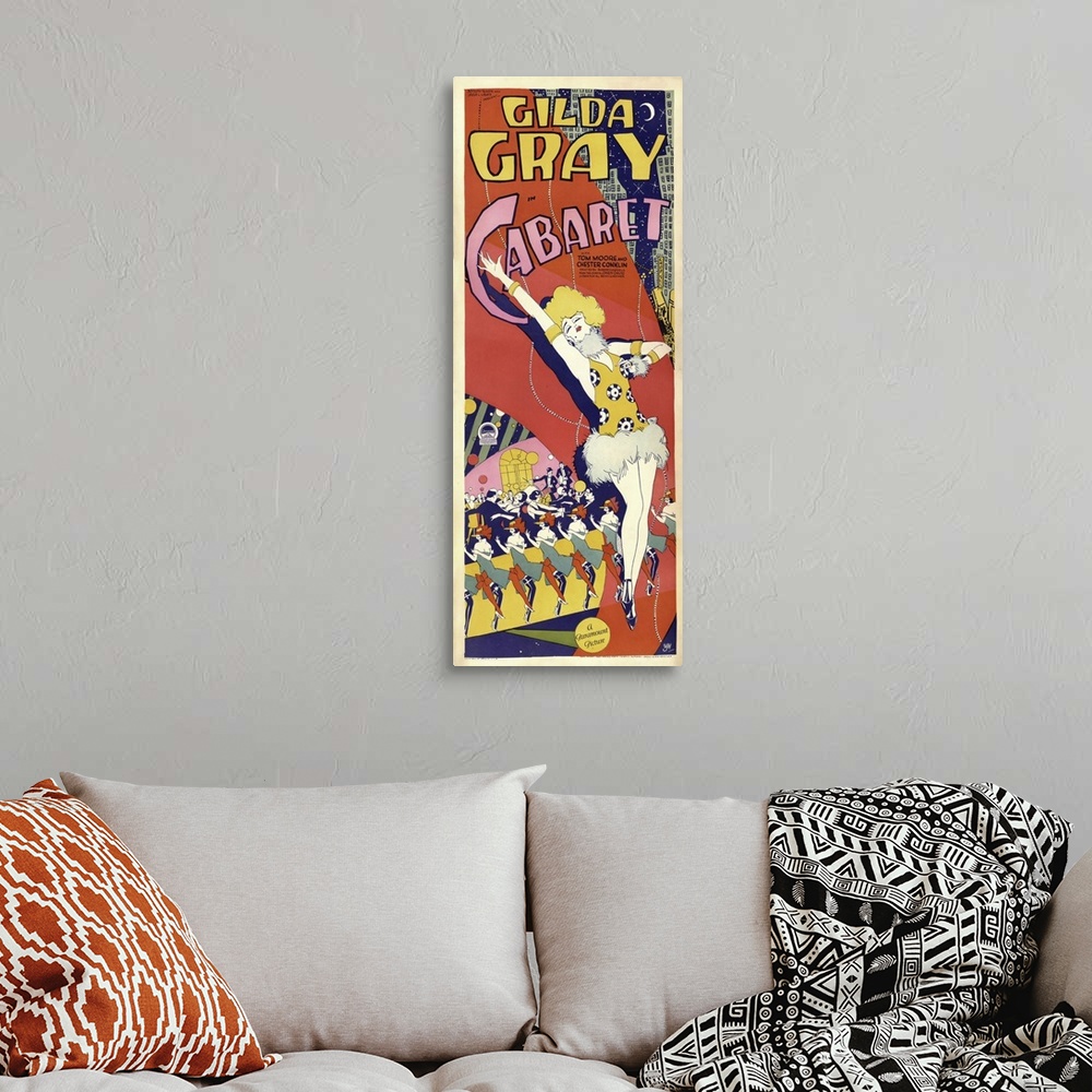 A bohemian room featuring Gilda Gray Cabaret, vintage Paris poster