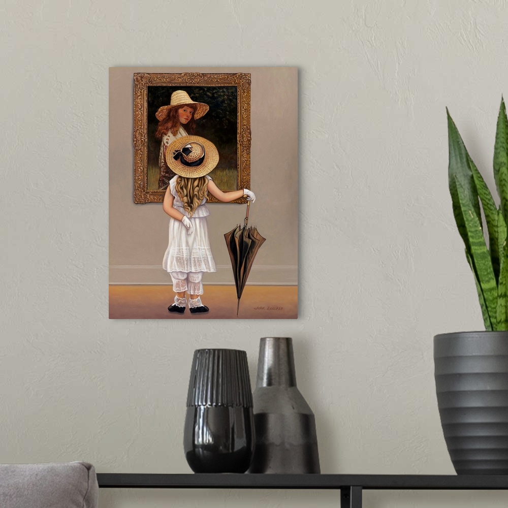 A modern room featuring Girl in Museum looking at a portrait of another little girl