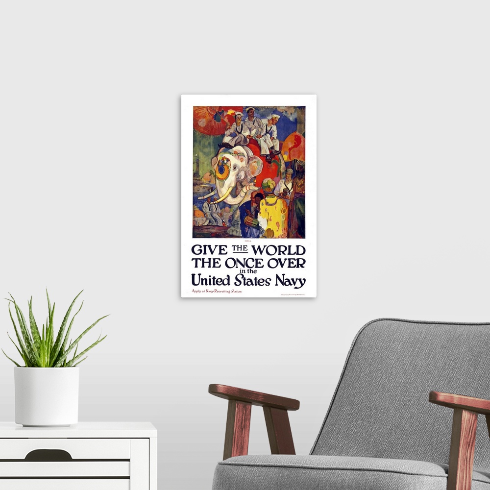 A modern room featuring Give the World the Once Over - Vintage US Navy Poster