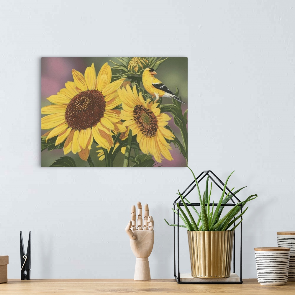A bohemian room featuring Goldfinch And Sunflowers
