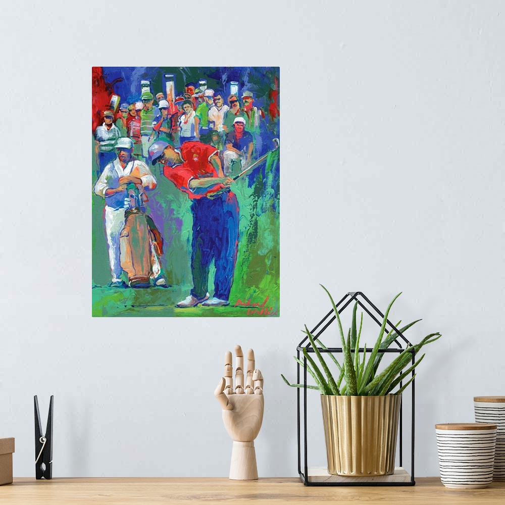 A bohemian room featuring Crowd of people watching a golfer take his swing.