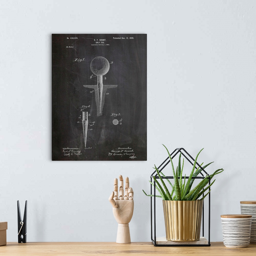 A bohemian room featuring Black and white diagram showing the parts of a golf tee.