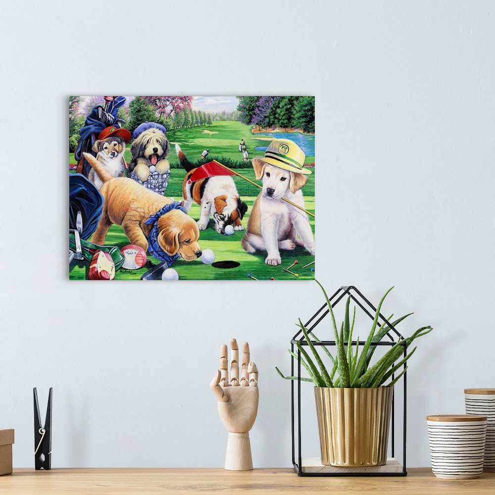 A bohemian room featuring Golfing Puppies