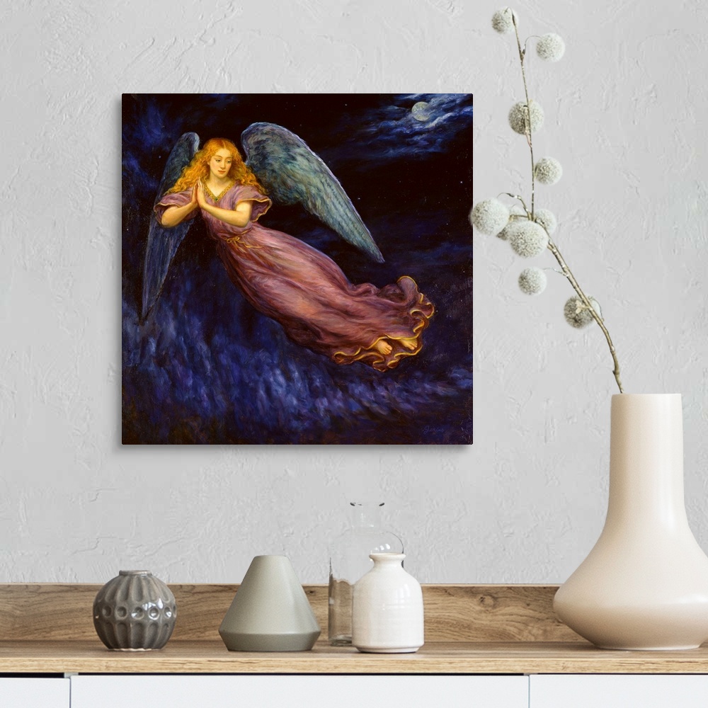 A farmhouse room featuring Angel in the clouds and full moon
