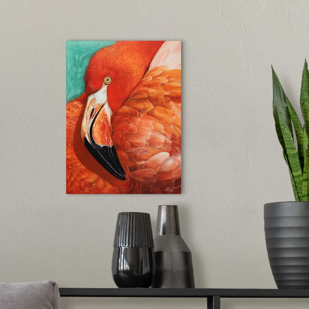 A modern room featuring Graceful Pink Flamingo