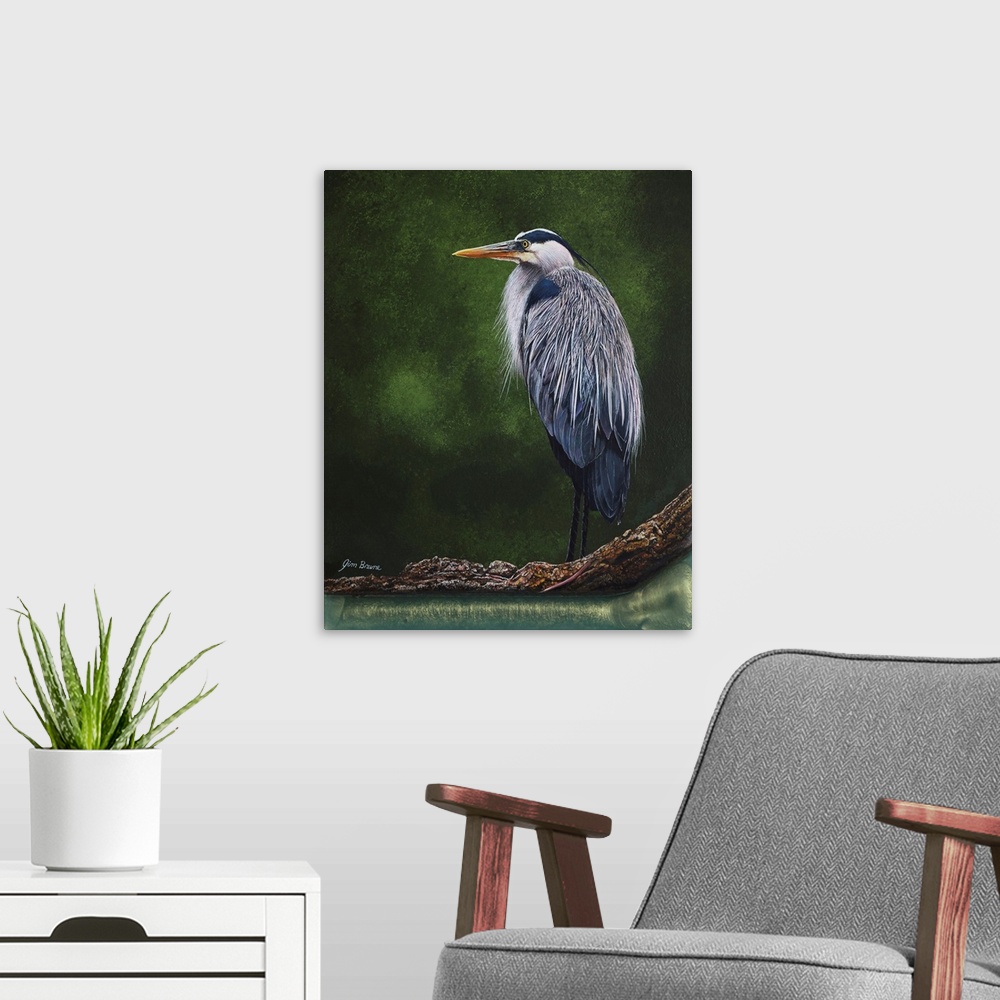 A modern room featuring Great Blue Heron in Marsh