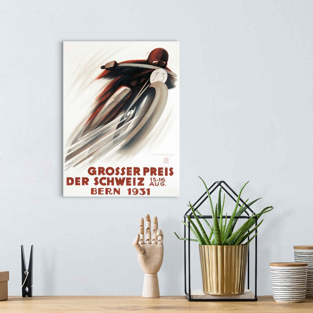 A bohemian room featuring Vintage poster advertisement for Grosser Preis.