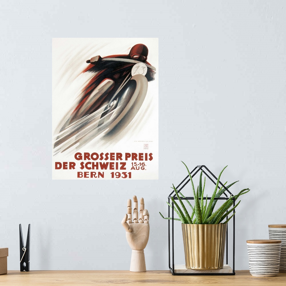 A bohemian room featuring Vintage poster advertisement for Grosser Preis.