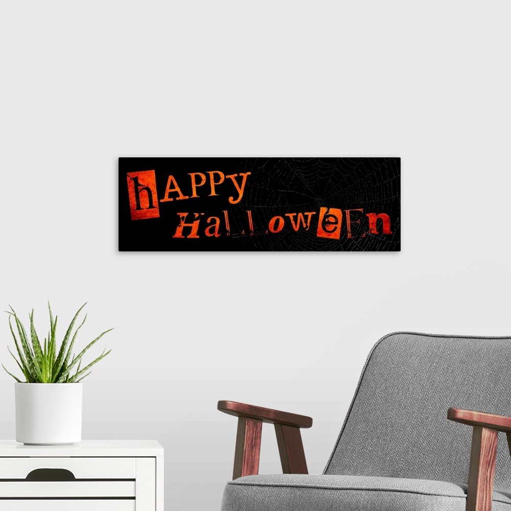 A modern room featuring Happy Halloween