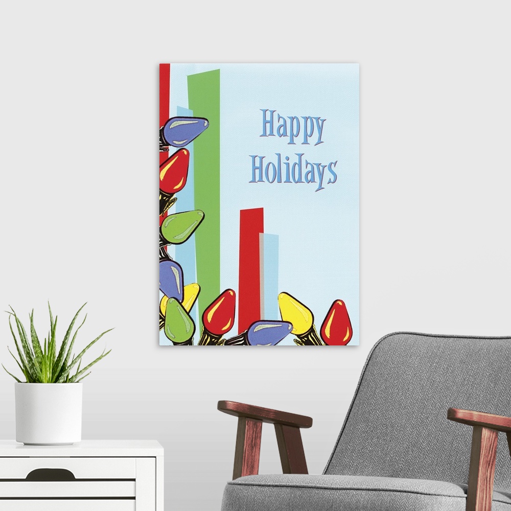 A modern room featuring Happy Holidays