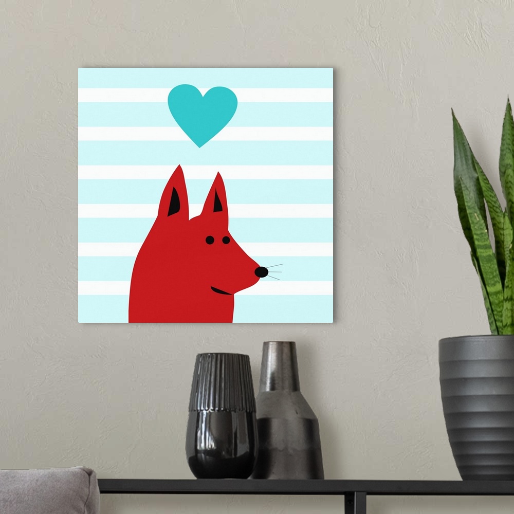 A modern room featuring Happy Red Dog Love