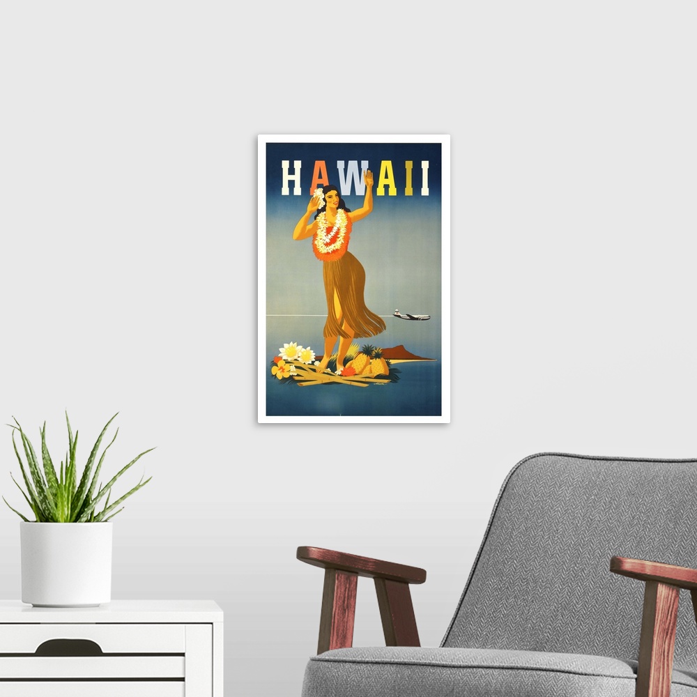 A modern room featuring Hawaii - Vintage Travel Advertisement