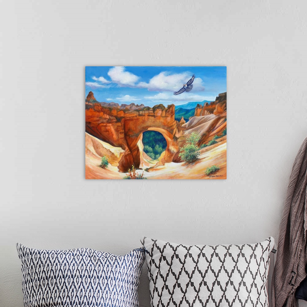 A bohemian room featuring Hawk Over Bryce Canyon