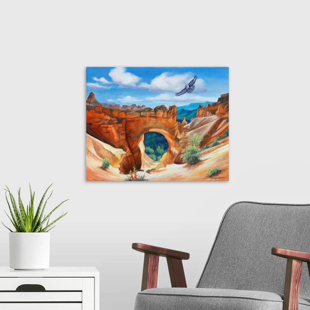 A modern room featuring Hawk Over Bryce Canyon
