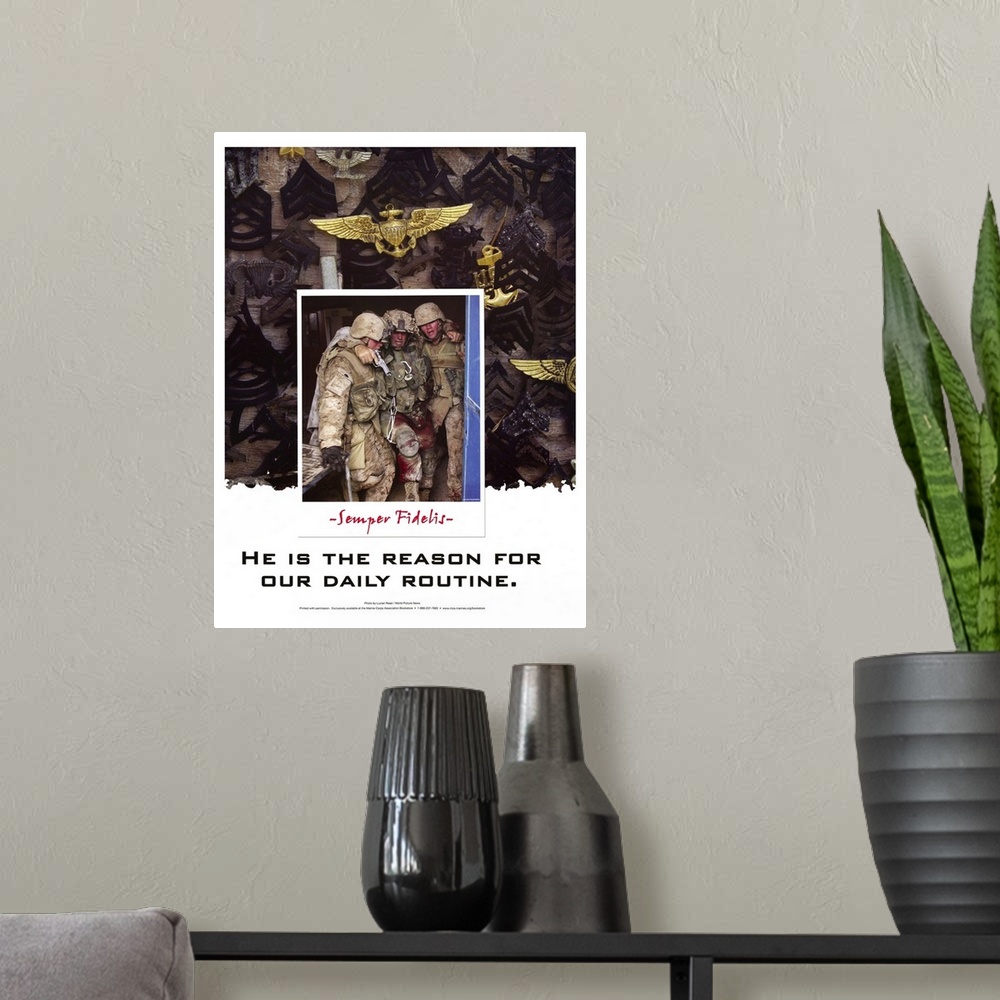 A modern room featuring He is the Reason for Our Daily Routine - Marines Poster