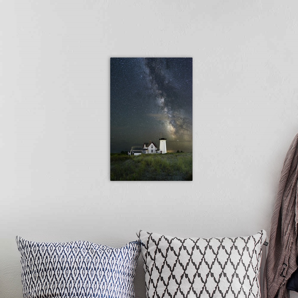 A bohemian room featuring Photograph of Headless Tower Lighthouse (now a private residence) at night with the stars and Mil...