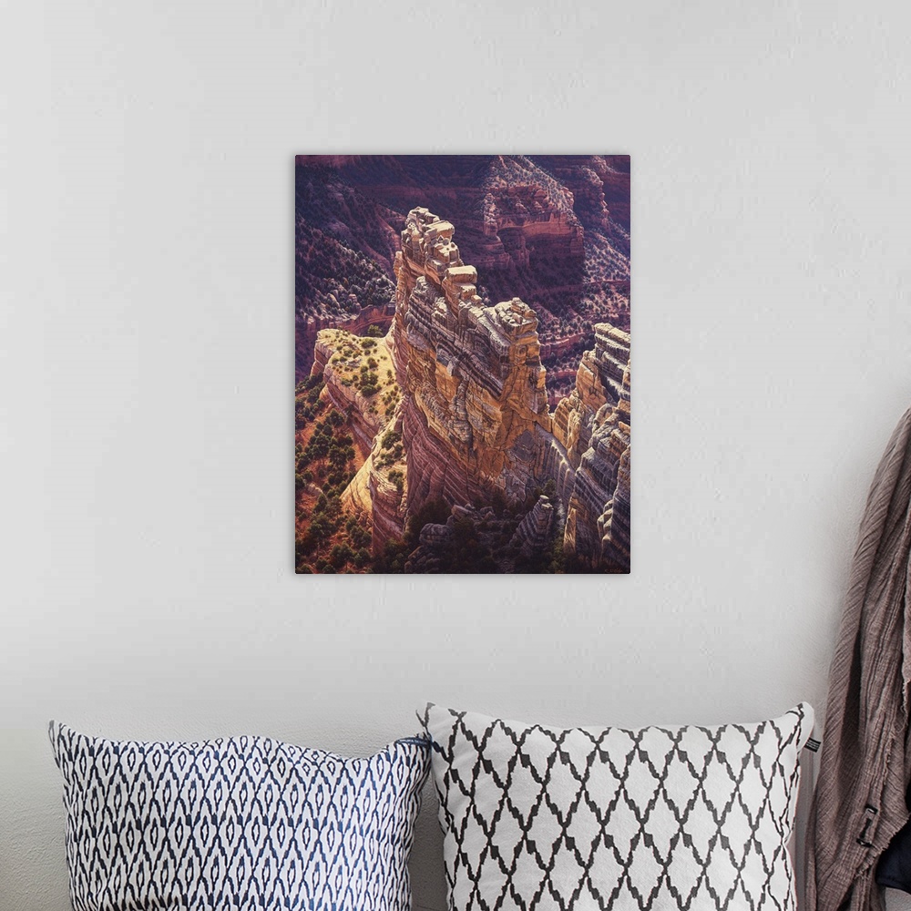 A bohemian room featuring View of a tall rocky outcropping in the middle of a canyon.