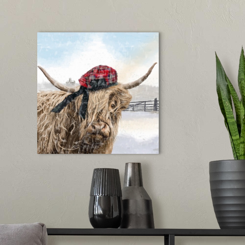 A modern room featuring Highland Cow 002