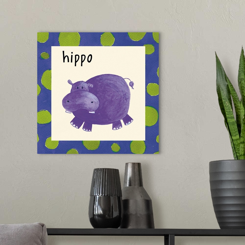 A modern room featuring purple hippo