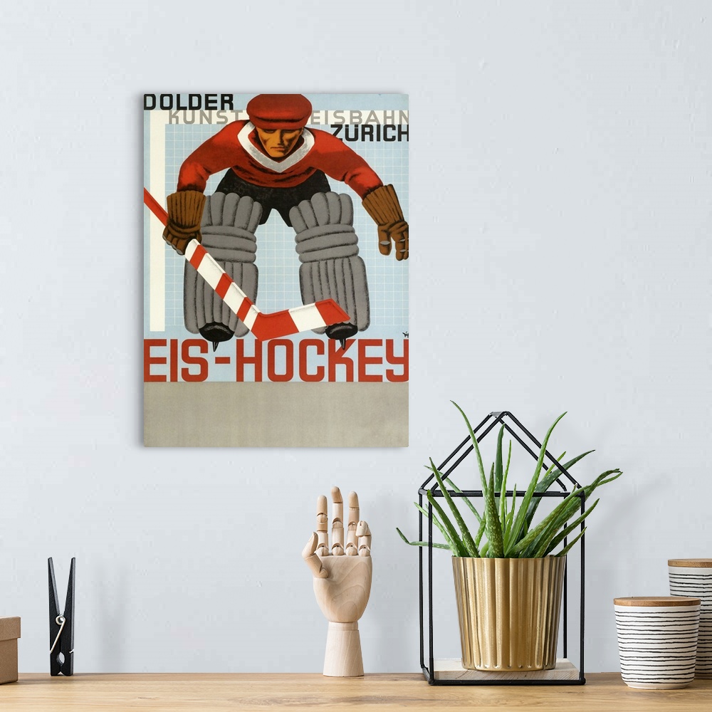 A bohemian room featuring Vintage poster advertisement for Hockey.