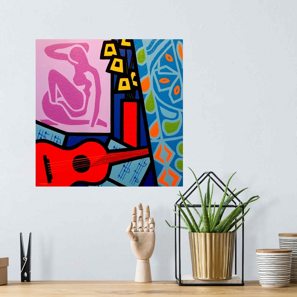 A bohemian room featuring Homage To Matisse 11, guitar, music