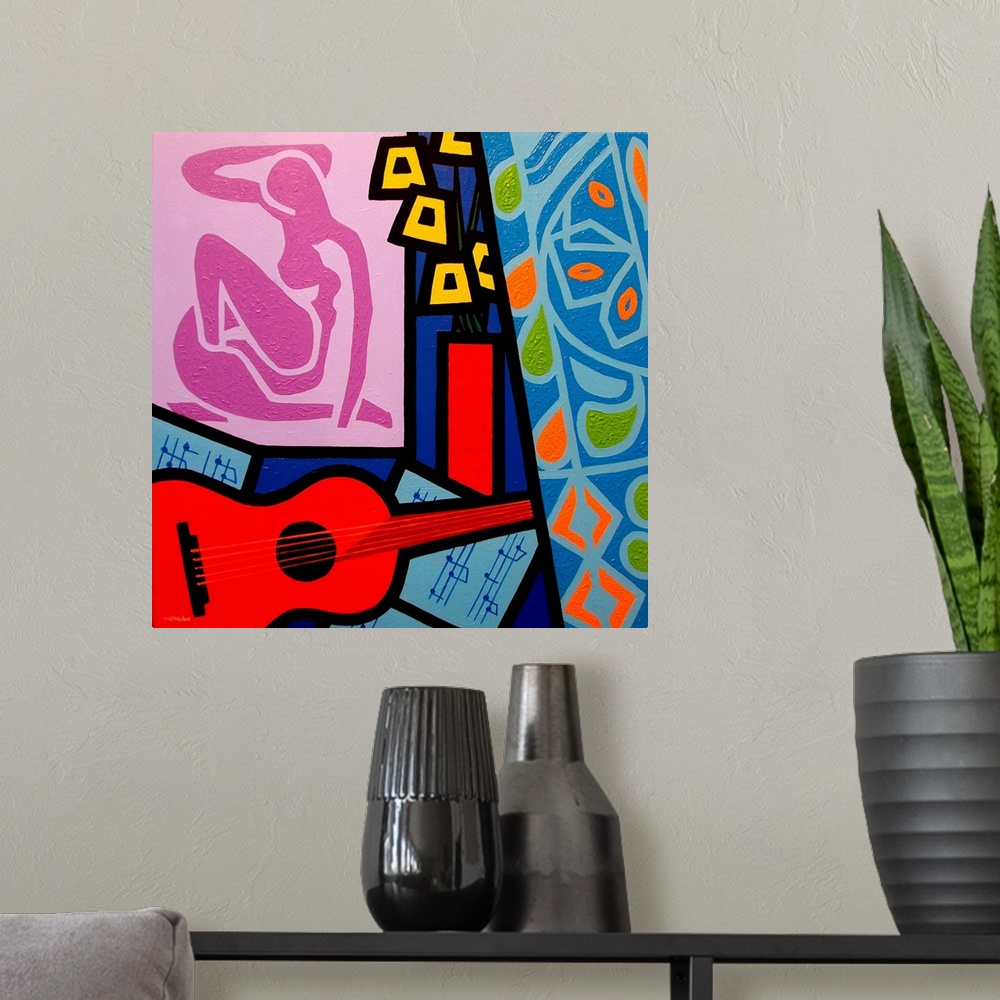 A modern room featuring Homage To Matisse 11, guitar, music